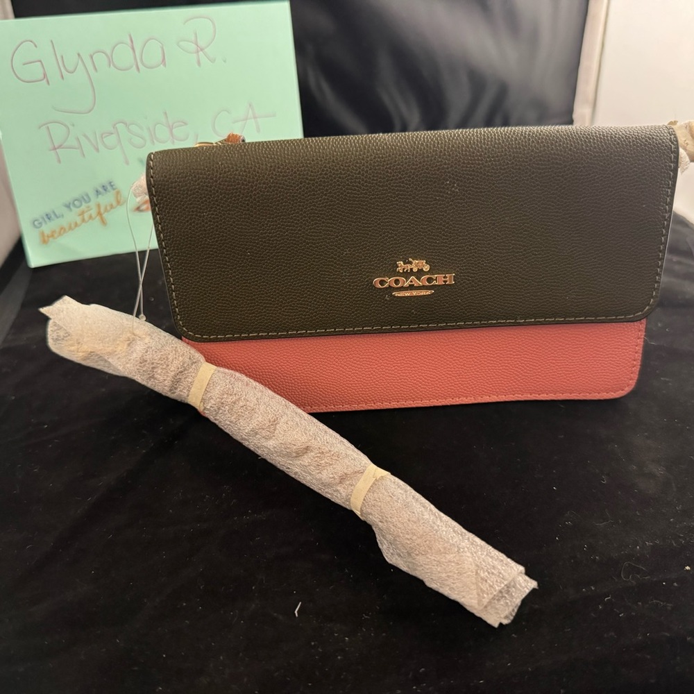 Pink and Green Coach Color block wallet, New